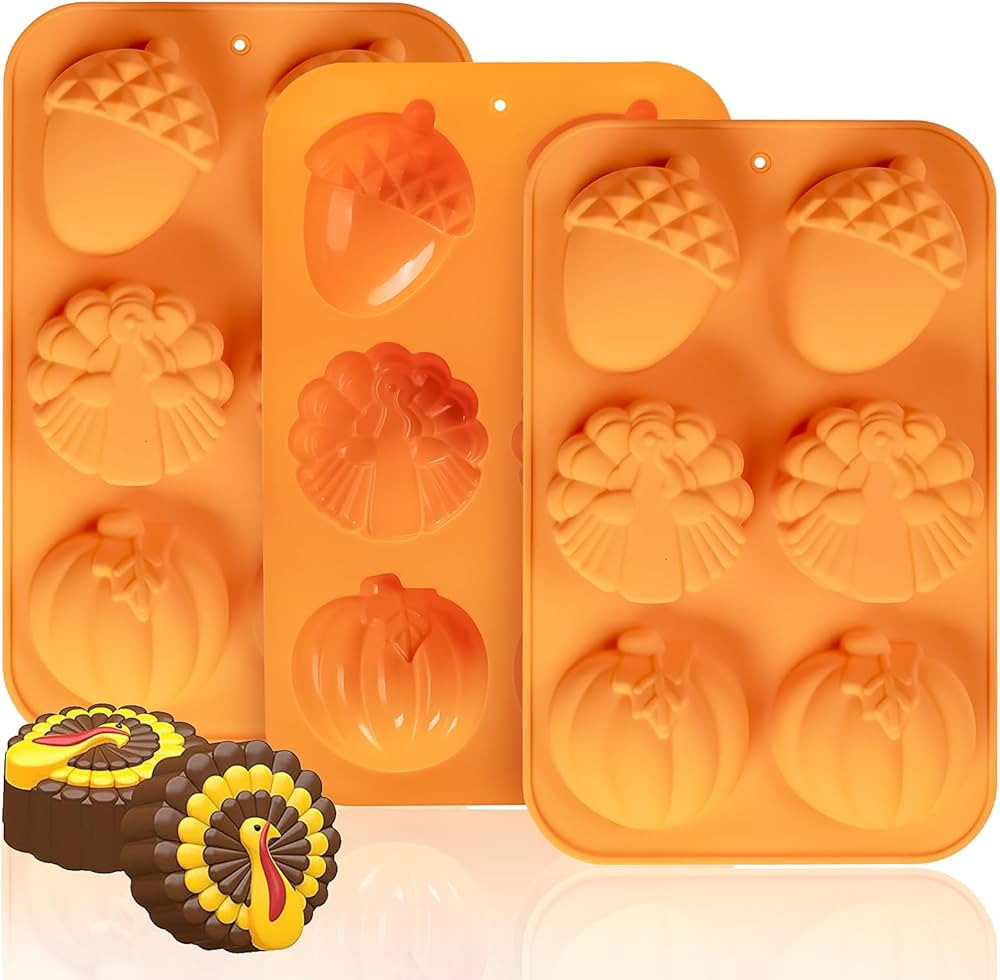 Turkey Pumpkin Cake Molds, 3 Pack Fall Molds Silicone Turkey Mould for Thanksgiving Mini Cake Muf... | Amazon (US)