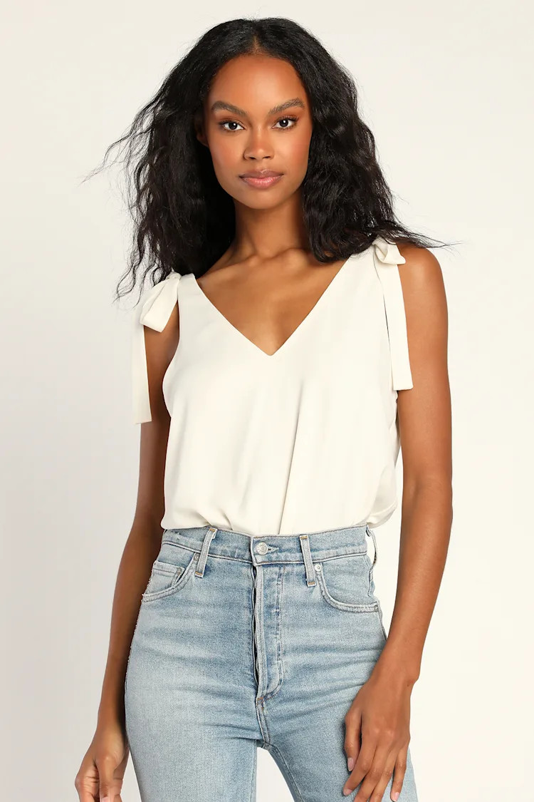 Always Tasteful Ivory Tie-Strap Bodysuit | Lulus (US)