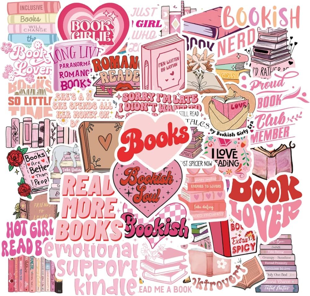 50 PCS Pink Bookish Stickers,Book Stickers for Kindle,Booktok Reading Stickers,Aesthetic Kindle S... | Amazon (US)