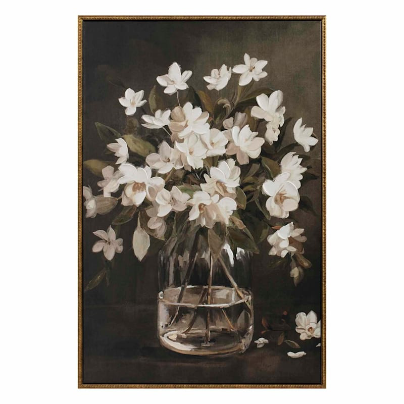 Framed Wide Dark Floral Vase Canvas Wall Art, 24x36 | At Home