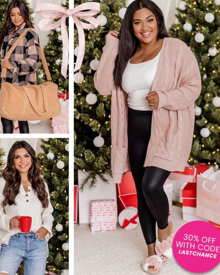 Last chance for pink Lily doorbusters great gifts for friends and you!! Cardigan, sweaters, belt bag, duffel bag, Sherpa bag 

#LTKsalealert #LTKHoliday #LTKSeasonal