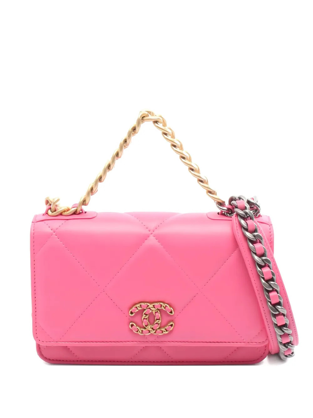 CHANEL Pre-Owned 2021 19 Dizeneuf quilted chain-strap mini bag - Pink | Farfetch Global