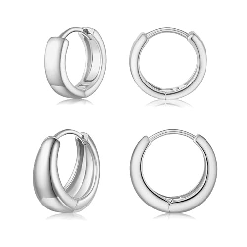 Gold Huggie Hoop Earrings Set for Women Small Chunky Gold Silver Earrings 14K Gold Filled Hypoallergenic Trendy Jewelry Dainty Huggie Earrings | Amazon (US)