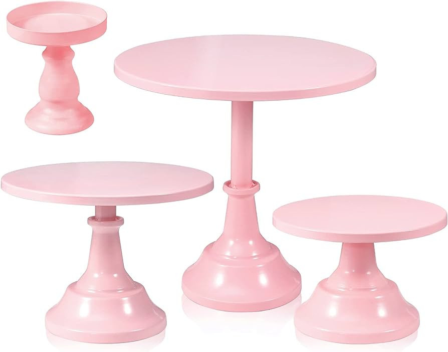 4 Pcs Pink Cake Stand Set Round Metal Cake Stands Metal Cupcake Holder Pink Dessert Table Display... | Amazon (US)