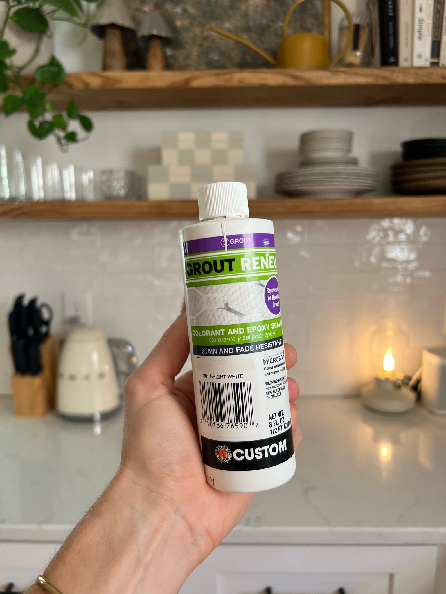 Grout paint used to repaint out kitchen grout. Applied it with a toothbrush and wiped with a rag. It’s SO good and easy to use! #ltkhome