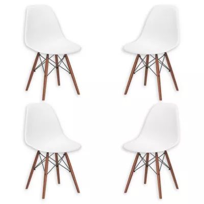 Poly & Bark Vortex Side Chair Walnut Legs in White (Set of 4) | Bed Bath & Beyond
