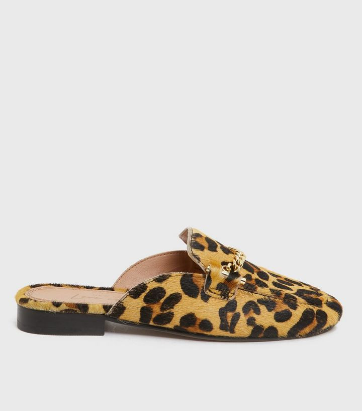 Tan Leopard Pattern Pony Hair Chain Backless Loafers
						
						Add to Saved Items
						Remove... | New Look (UK)