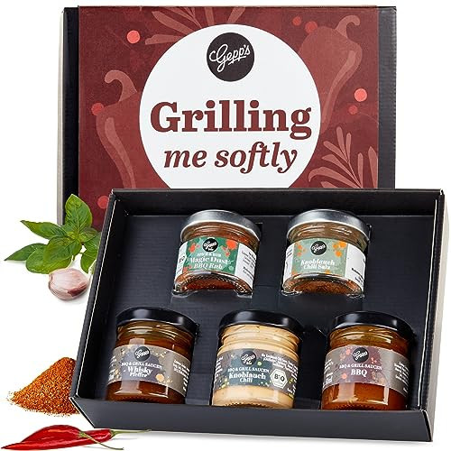 Gepp's Feinkost Grilling me softly I Männergeschenk mit Gewürzen & BBQ Saucen I Grillgeschenk für Männer I Geschenk mit Spezialitäten wie Magic Spice Gewürz & Whiskey Pfeffer Sauce | Amazon (DE)