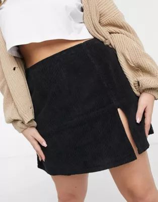 ASOS DESIGN Curve split hem skirt in black cord | ASOS (Global)