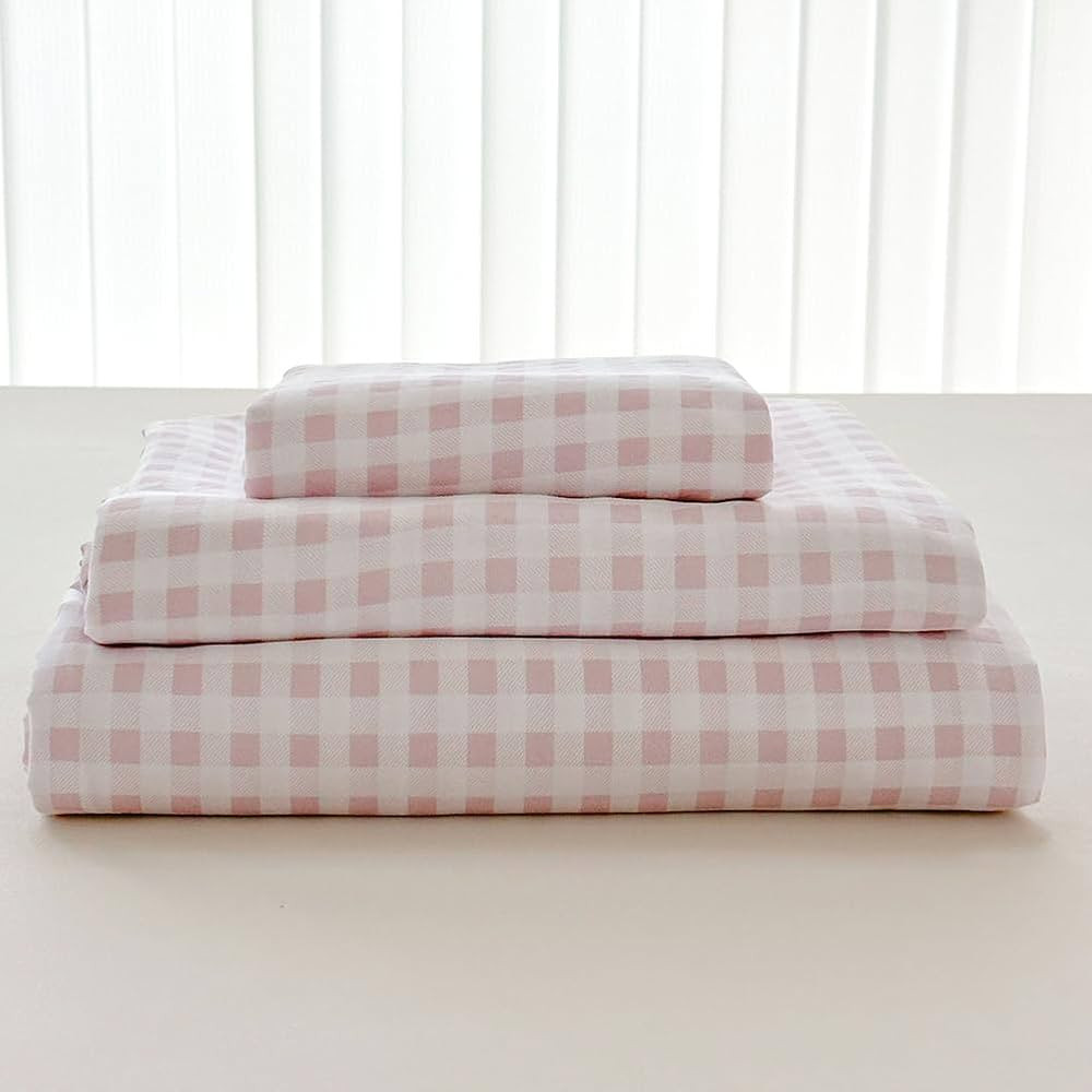 NSNLGSGC Pink Gingham Twin Sheet Set, Soft Brushed Microfiber Pink Plaid Twin Bed Sheets, 3-Piece... | Amazon (US)