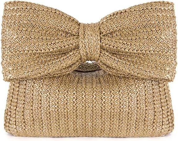 Women Bow Purse Summer Straw Woven Clutch Bag Handbags Vacation Beach Tote Formal Party Wedding 2... | Amazon (US)
