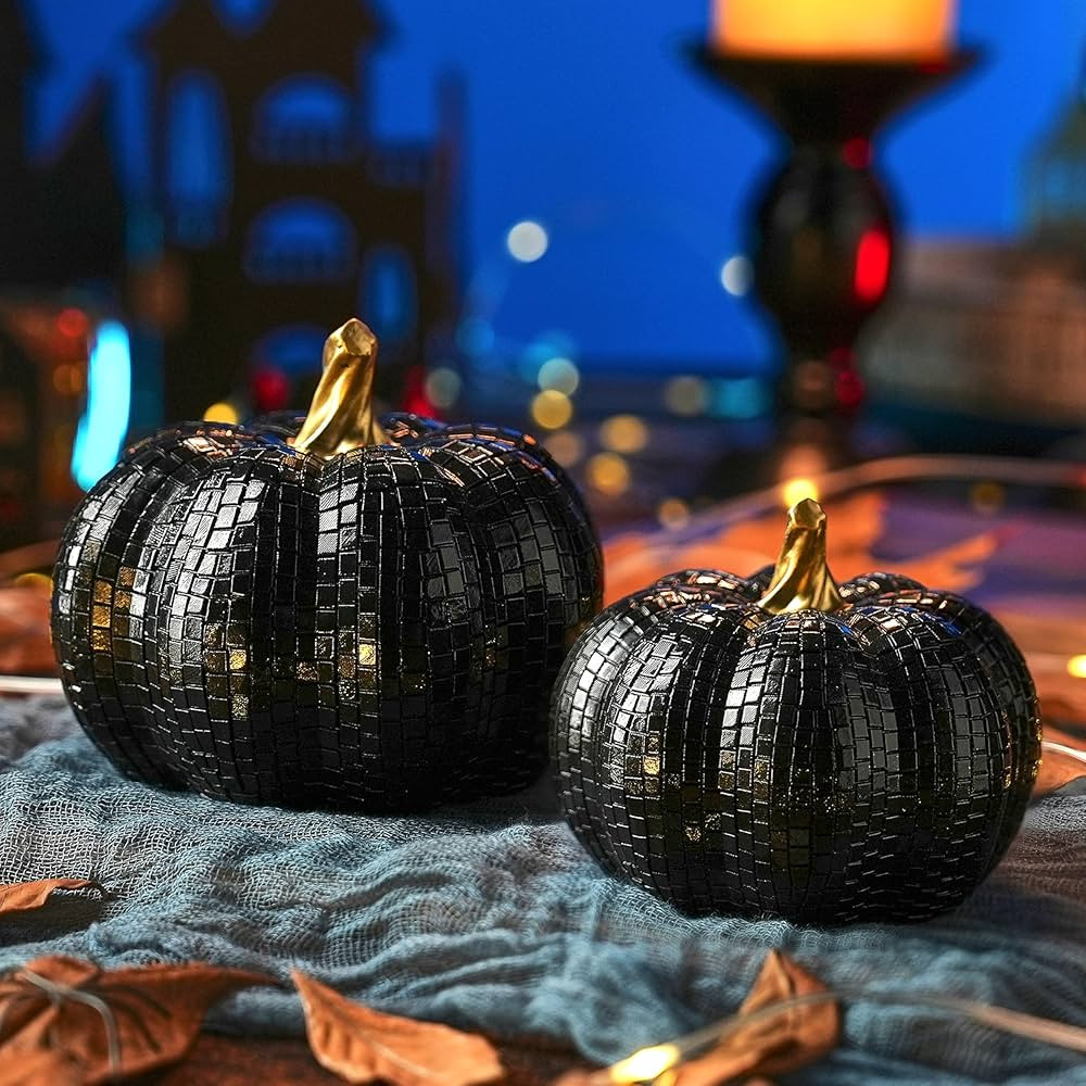 Black Pumpkins for Halloween Decor, Halloween Pumpkin Decor with Disco Effect, Modern Black Pumpk... | Amazon (US)