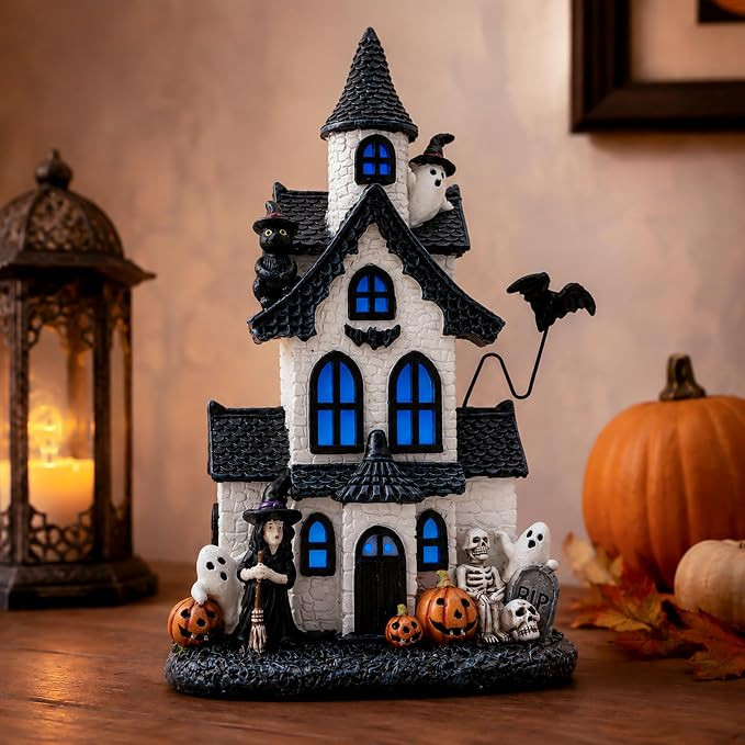 9in Halloween Village Figurine Set Resin Haunted House Decor | Amazon (US)