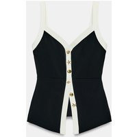 Zara - Contrast Button Top - Black - S - Woman | Zara UK
