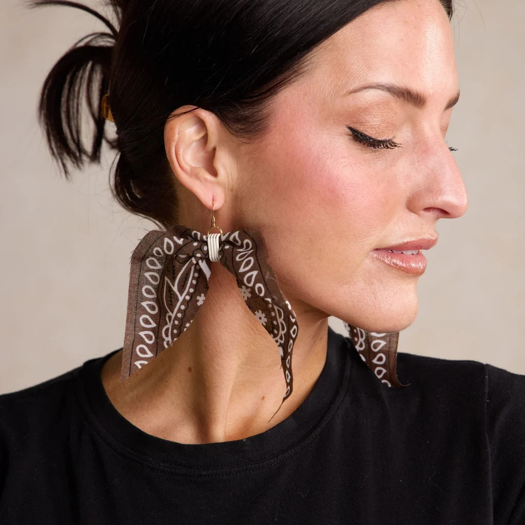 Brown Bandana Statement Earrings | Nickel and Suede