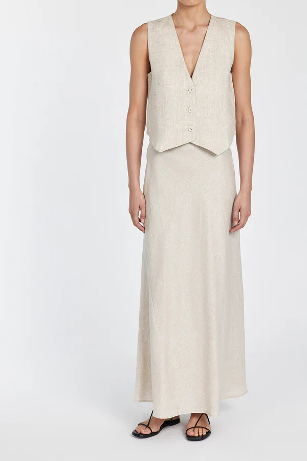 SYRAH NATURAL LINEN MIDI SKIRT | DISSH