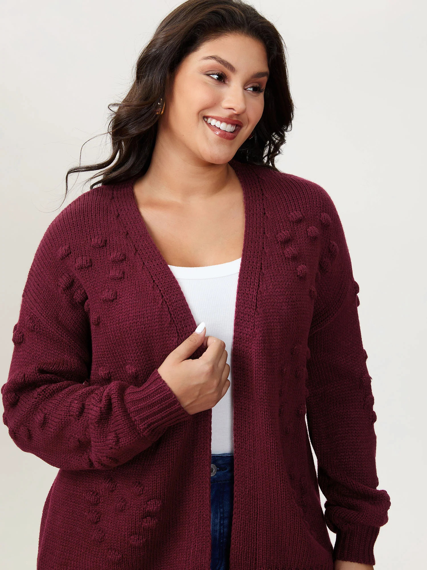 Heart Textured Lantern Sleeve Knit Cardigan | Bloomchic