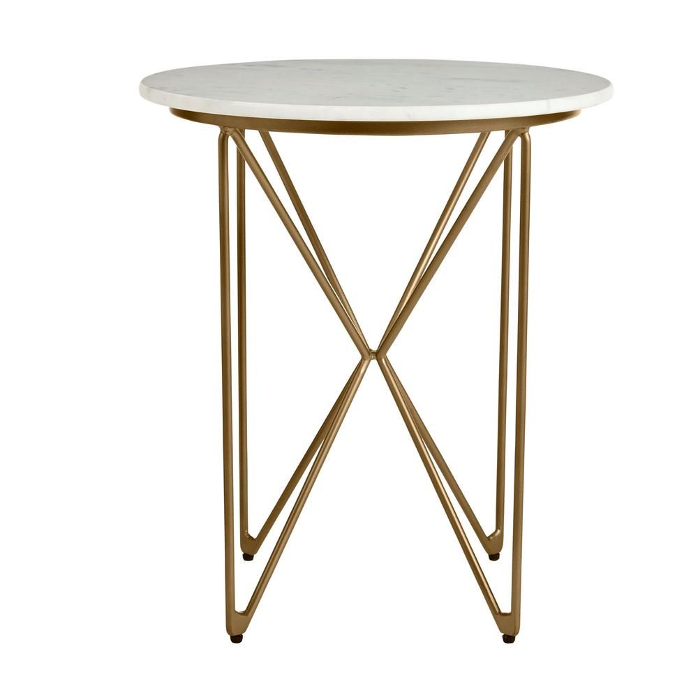 Home Decorators Collection Round Accent Table With Gold Finish Wire Base And Natural Marble Top, Gol | The Home Depot