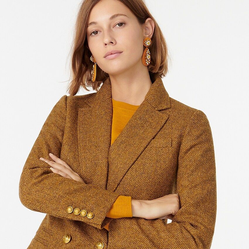 Double-breasted blazer in gold herringbone English wool | J.Crew US