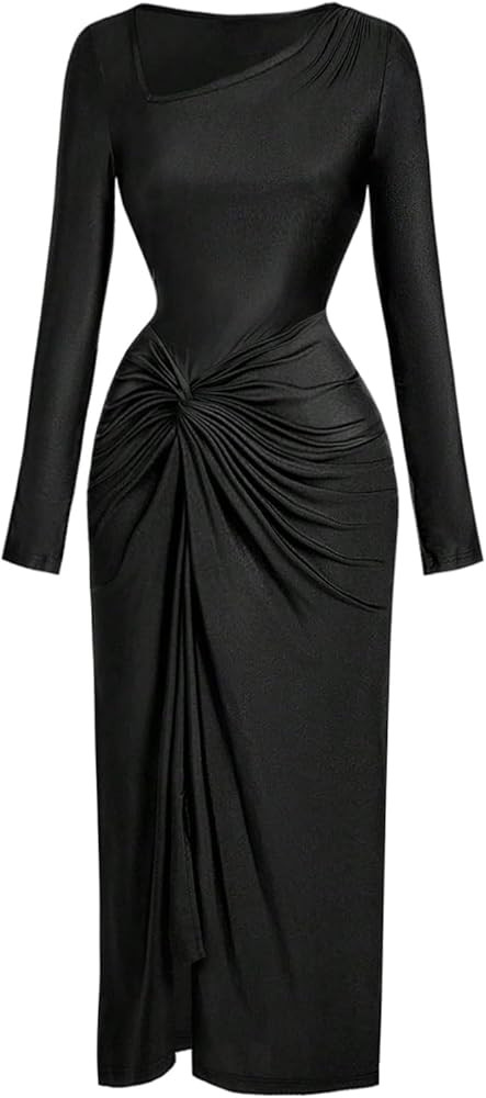 Floerns Women's Elegant Twist Front Maxi Dress Asymmetrical Neck Evening Bodycon Formal Dresses | Amazon (US)