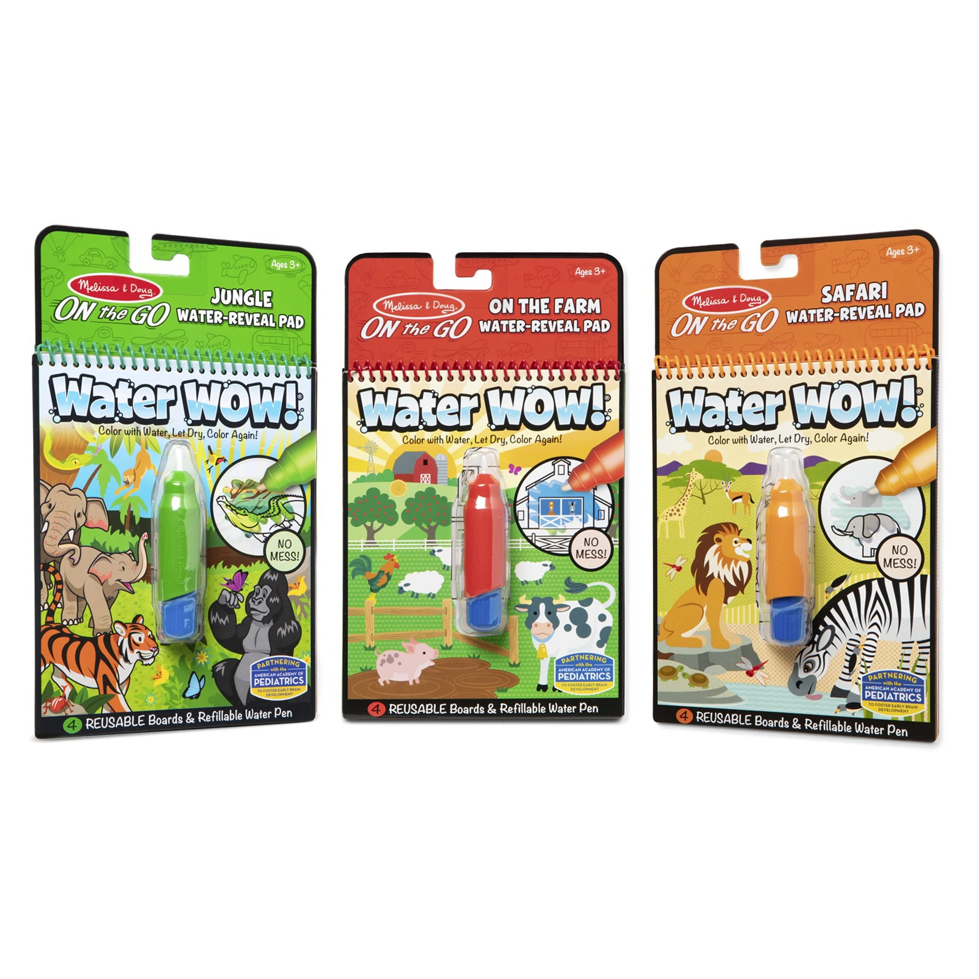 Melissa & Doug On the Go Water Wow! Reusable Color with Water Activity Pad 3-Pack, Jungle, Safari... | Walmart (US)
