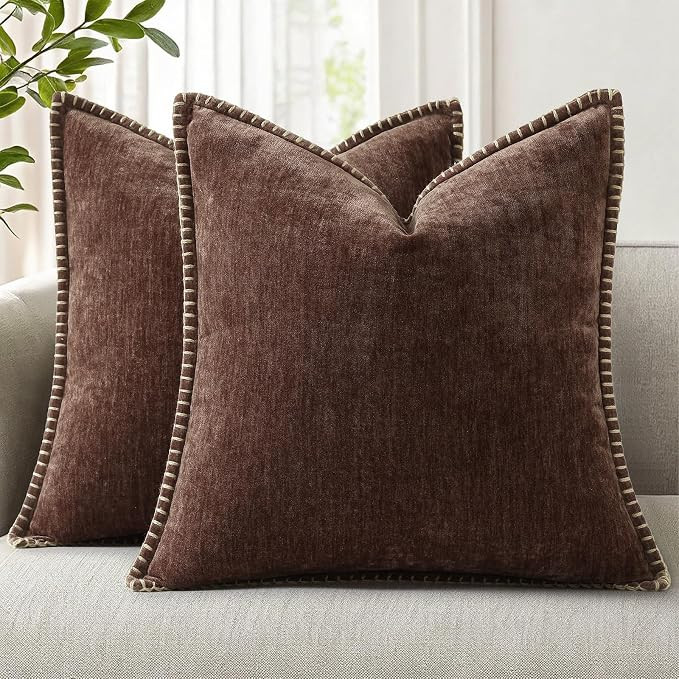 decorUhome Soft Chenille Throw Pillow Covers 18x18 Set of 2 Chocolate | Fall Textured Decorative ... | Amazon (US)