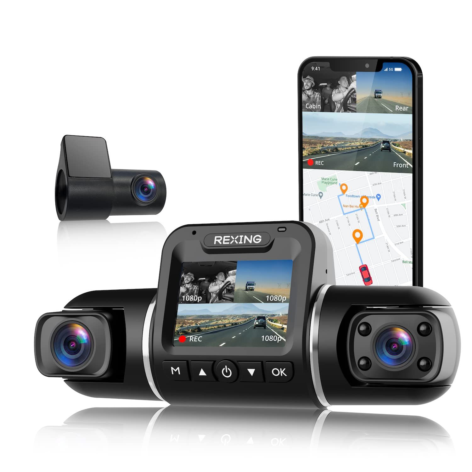 REXING V2 PRO Full HD Dual Camera 2.7” LCD Screen | Dash and Inside Cabin Infrared Night Vision... | Amazon (CA)