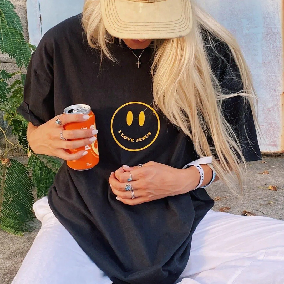 Black T-Shirt Smiley Face I Love Jesus Shirt | Etsy (US)