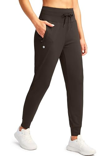 G Gradual Women's Joggers Pants with Zipper Pockets High Waisted Sweatpants Athletic Tapered Pants for Women Lounge Workout(Dark Brown,L) | Amazon (US)