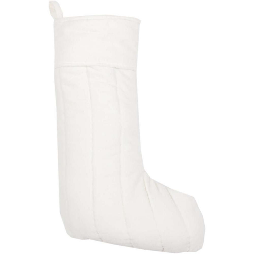 20 in. Cotton Ivory Velvet Holiday Traditional Christmas Decor Stocking | The Home Depot