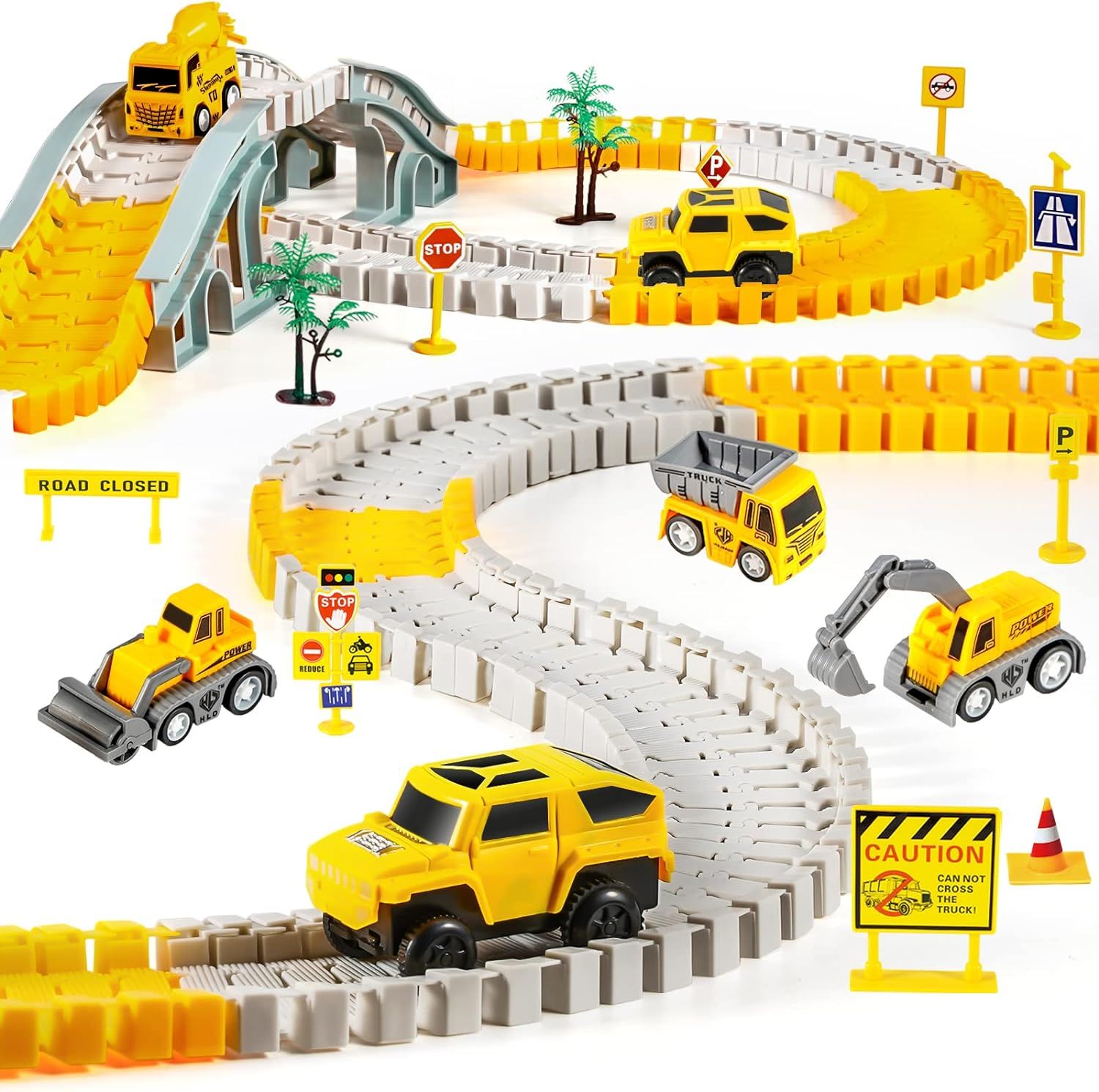 Kizplays 260 PCS Construction Race Tracks for Kids Toys, 2 Electric Cars, 4 Construction Cars, 1 ... | Amazon (US)