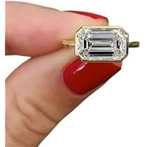 Pretty Jewels 2 Ct Emerald Cut East West Diamond Lab Created Solitaire Bezel Engagement Ring, 14K Yellow Gold Finish | Amazon (US)