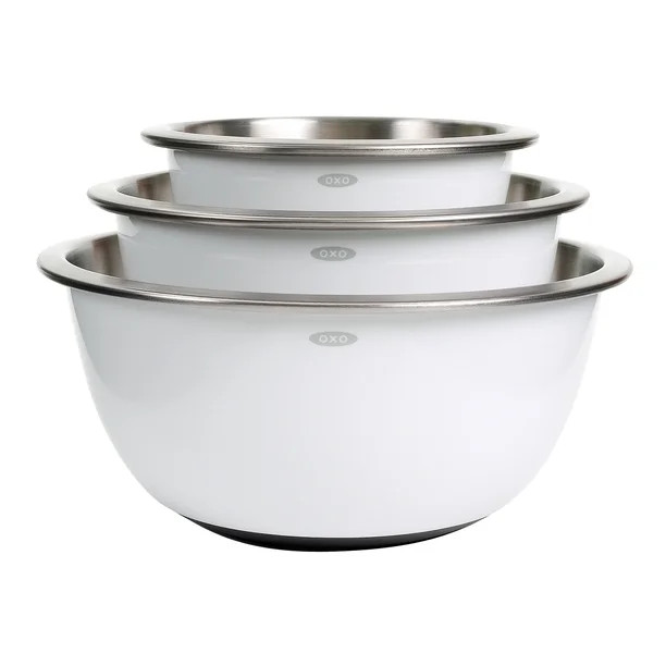 OXO Good Grips 3 Piece Stainless Steel Nesting Kitchen Mixing Bowl Set, White - Walmart.com | Walmart (US)