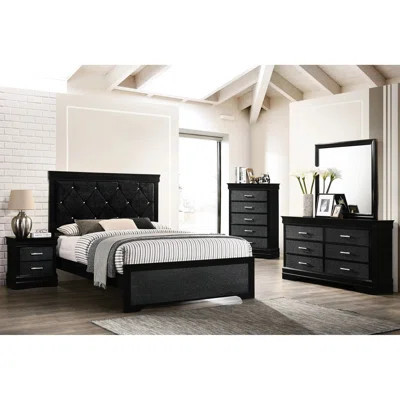 Modern King Size Bed With Upholstered Headboard And Enrapturing Button Tufting, Black Wood Finish Quality Feature Component Panel Gorgeous Robust | Wayfair North America