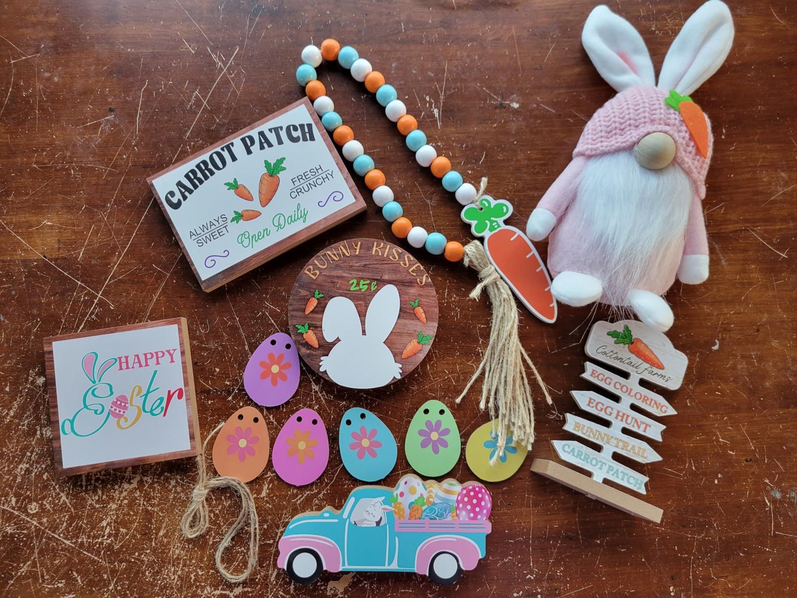 Easter Gnome and Wooden Sign Decorations Set, Spring Bunny Plush Doll and Table Small Sign, Rusti... | Amazon (US)