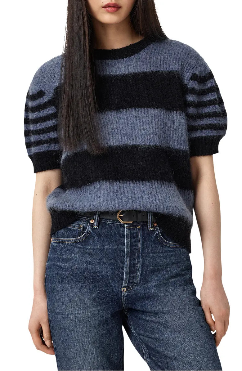 Clem Stripe Puff Sleeve Wool & Mohair Blend Sweater | Nordstrom Rack