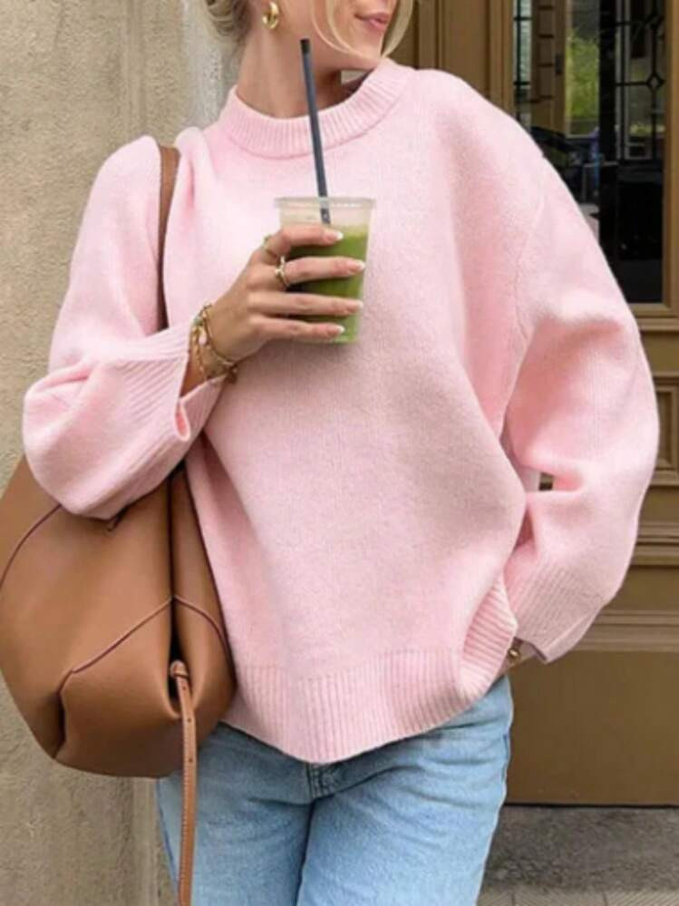 INAWLY Suéter Casual De Manga Larga Tipo Murciélago De Corte Holgado Y Cuello Redondo De Unicolor Para Mujer, Otoño E Invierno | SHEIN