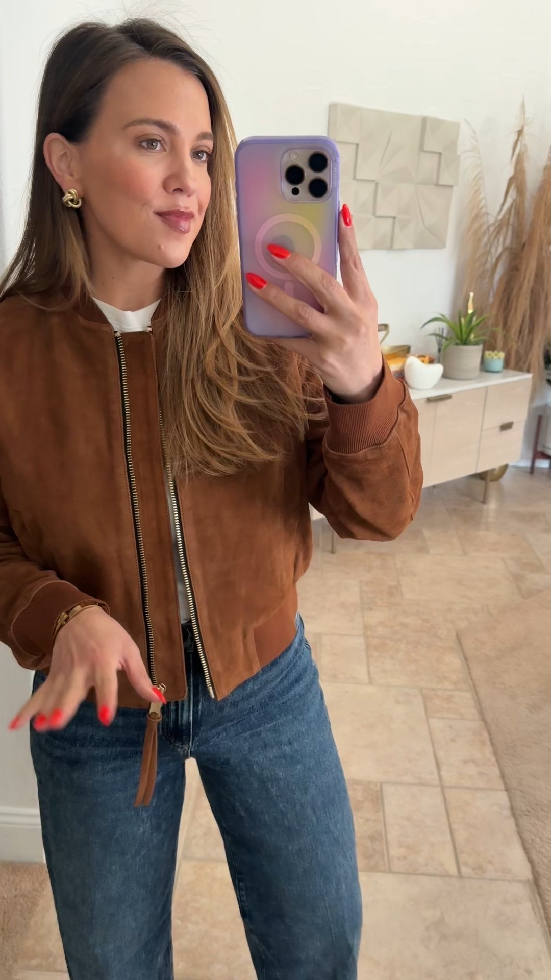 cannot believe this gorgeous brown suede bomber is part of the nordstrom anniversary sale. it fits true to size. if you want a slouchier look, size up. i’m wearing a medium 