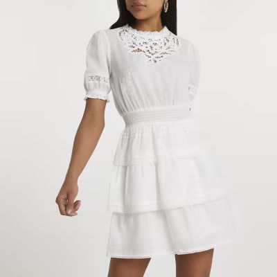 White lace detail dress | River Island (US)