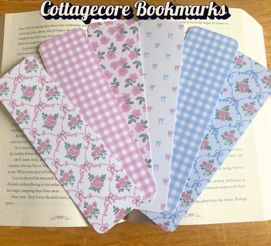 Cottagecore Bookmarks – Pastel Floral Bookmarks, Romantic Coquette Aesthetic, Gingham and Bow P... | Etsy (US)