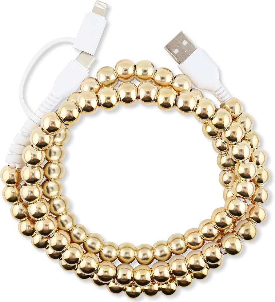 Stylish [Apple MFi Certified] Beaded Phone Charger Cable Metallic Colors USB Cable 2 in1 USB-C Ch... | Amazon (US)