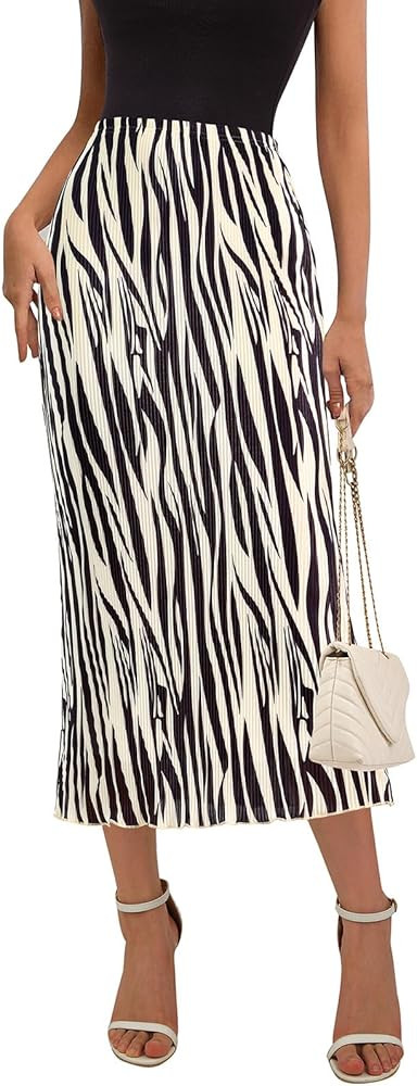 PRETTYGARDEN Women's 2025 Summer High Waist Graphic Print A Line Pleated Long Skirts for Women Tr... | Amazon (US)