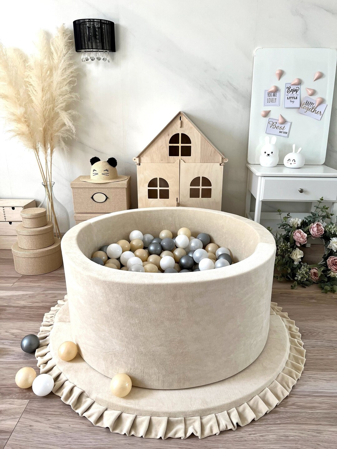 Ball Pit 300 Balls Included Cotton Velvet Ecru Light - Etsy | Etsy (US)