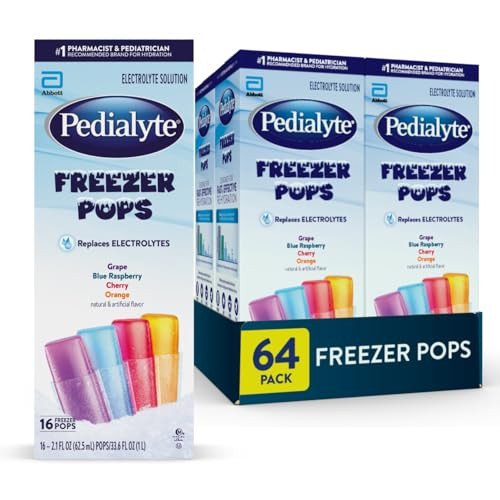 Pedialyte Electrolyte Solution Freezer Pops, Hydration Variety Pack— Grape, Blue Raspberry, Cherry, Orange, Pack of 64 | Amazon (US)