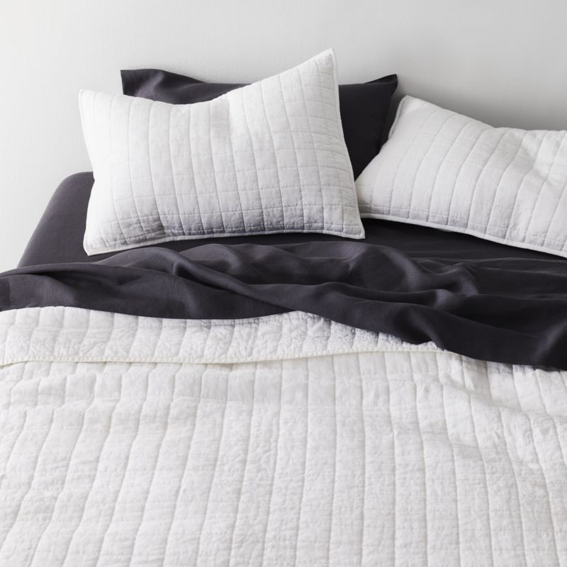 Warm White Belgian Flax Linen Quilt King + Reviews | Crate & Barrel | Crate & Barrel