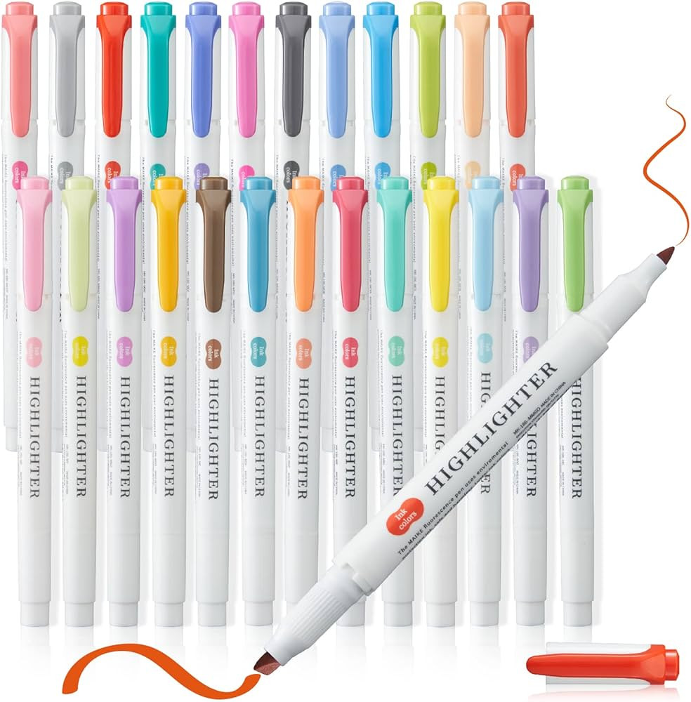 25 Highlighters, Pastel Highlighter Assorted Colors Markers Dual Tip Real Mild Highlighter Marker... | Amazon (US)