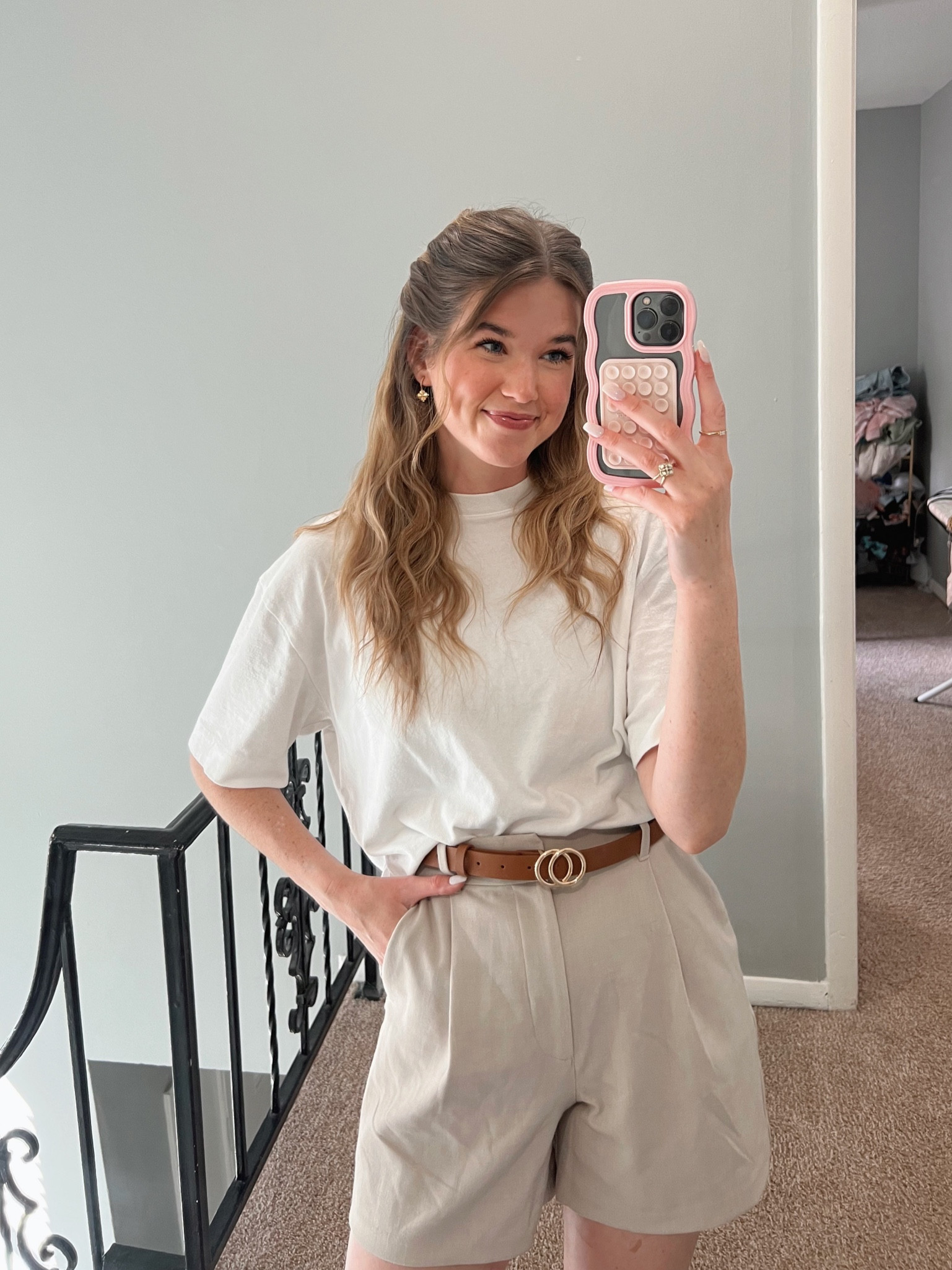 neutral summer outfit ft. nude tailored shorts, a white basic tee, and brown accessories 🤎

(related search: white t-shirt, white boxy t-shirt, white boxy tee, high waisted shorts, pleated shorts, summer style, crimper, faux leather belt, back to school outfit, casual work outfit)

#LTKworkwear #LTKunder50 #LTKunder100

#LTKSeasonal #LTKsalealert #LTKstyletip