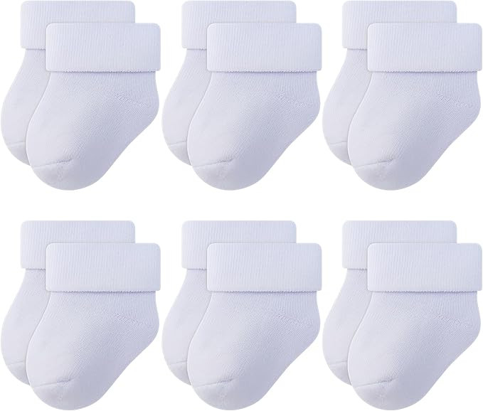 RATIVE Newborn Socks 0-3 Months Infant 3-6 Months Thick Terry Turn Cuff Socks for Baby Boys Girls | Amazon (US)
