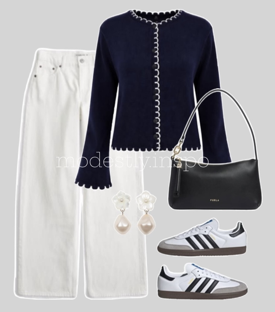 navy blue cardigan, white jeans, straight leg jeans, spring fashion, spring style, adidas sneakers, sambas outfits, outfit ideas, ootd, modest fashion, Abercrombie jeans, asos cardigan

#LTKgrwm #LTKBeauty #LTKootd