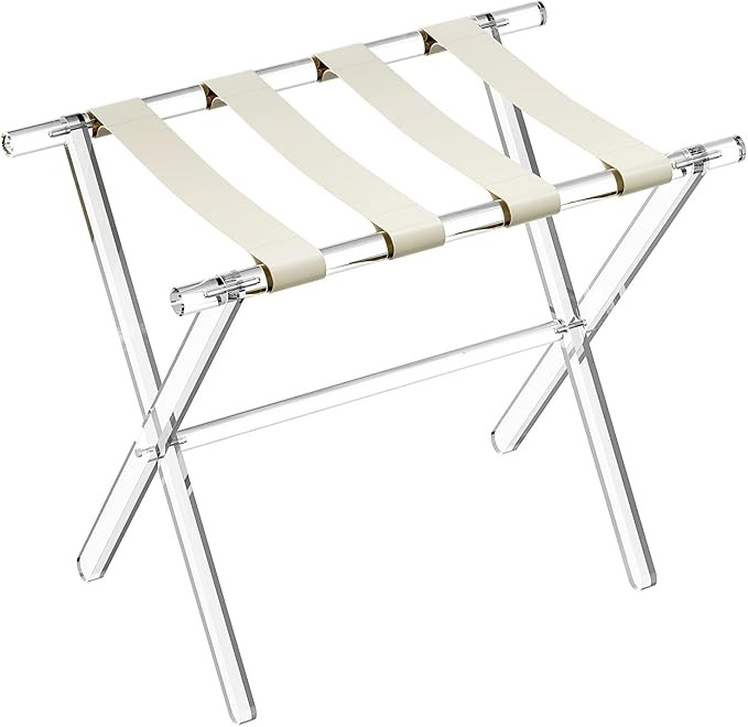 Sumerflos Acrylic Luggage Rack for Guest Room - Foldable Suitcase Stand with Leather Straps for B... | Amazon (US)